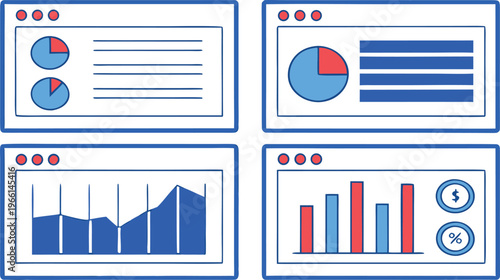 Infographic set including charts graphs pie chart bar graph