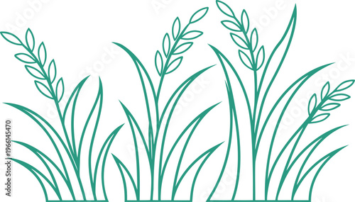 Green grass doodle set with layered blades and leaves