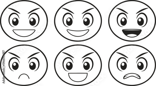 Geometric manga style facial expressions with clean lines doodle geometric shapes