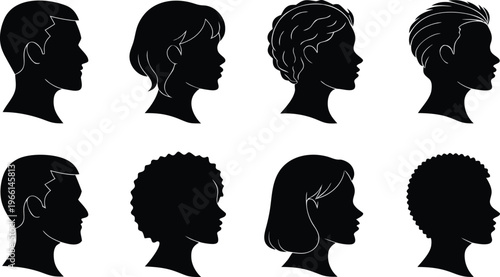 Diverse male and female head silhouette set with various hairstyles head silhouettes 1
