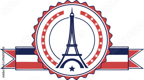 France bastille day badge with eiffel tower and french flag colors