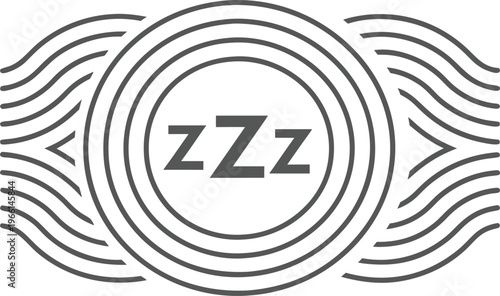 Gray sleep zzz with concentric circles and wavy lines black white