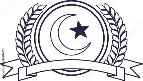 Democracy national unity day badge with crescent star and laurel wreath democracy day badge