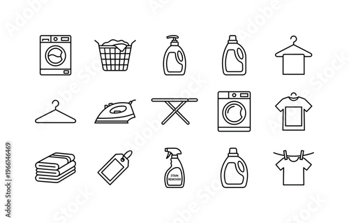 Collection of clean laundry and cleaning icons in a grid layout