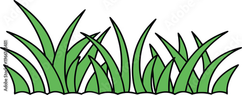 Green grass doodle border with uneven blades