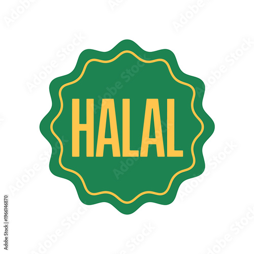 Green halal food certification label with yellow text and border