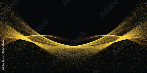 Golden light trails swirling abstractly on black background - futuristic energy flow with abstract background with abstract art