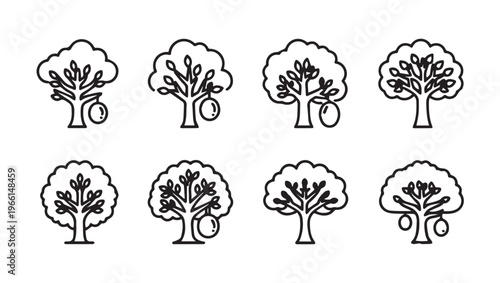 Fruit Trees Collection Line Art Icons Set Simple Vector Illustrations