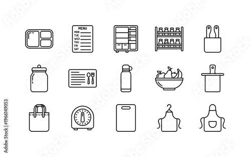 Kitchen and meal prep icons for planning and organization