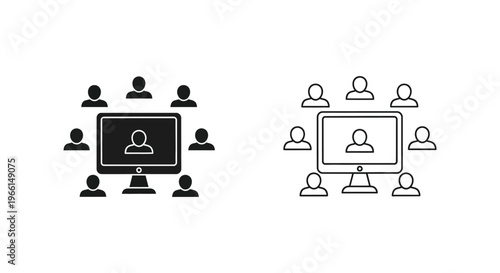 a group of people watching a presentation on a computer screen Vector