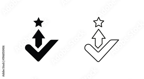 black and white icons of star and check mark with arrows Vector