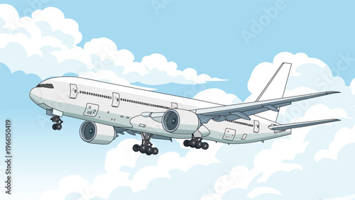 Passenger Jet Airliner Flying Above Clouds Vector Illustration