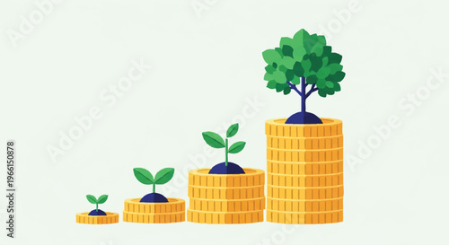 Coins with growing plants on top