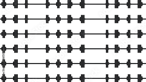 Seamless pattern of black dumbbells on white background for fitness and sports design