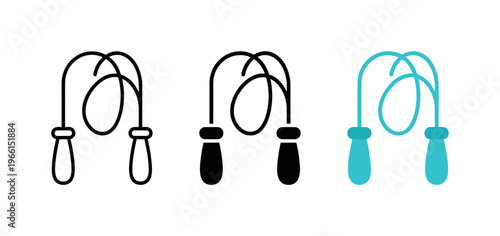 Set of three jump rope icons in different styles for fitness and exercise