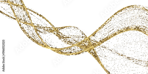 Intertwining gold glitter streams against a clean white background, luxurious abstract design element, decoration element, abstract art