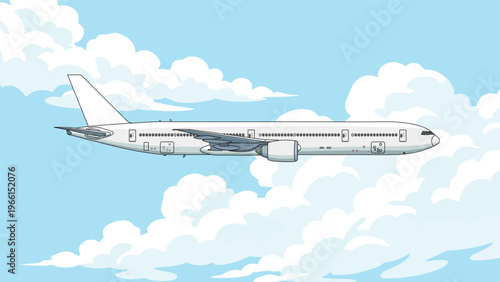 Passenger Jet Airliner Side View Flying Above Clouds Vector Illustration