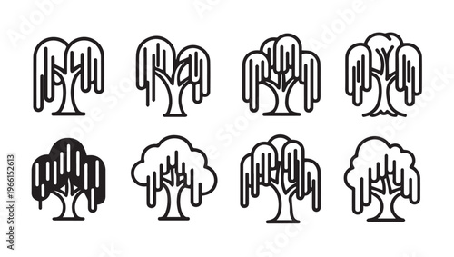 Weeping Willow Trees Set Icon Vector Outline Style Simple Elements