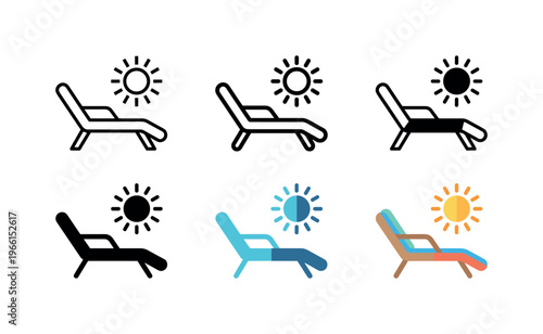 Collection of sun lounger icons representing relaxation and sunny weather