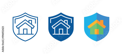 Home security and protection icons with shield and house symbols