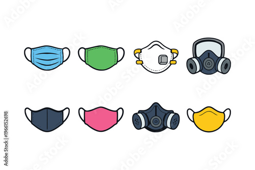 Variety of protective face masks and respirators for health safety