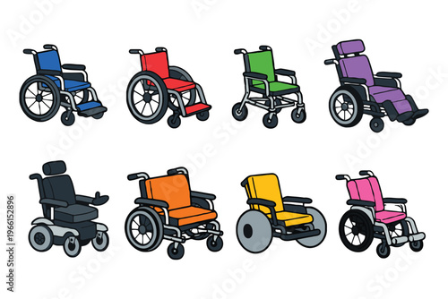 Variety of wheelchairs in different styles and colors for accessibility needs