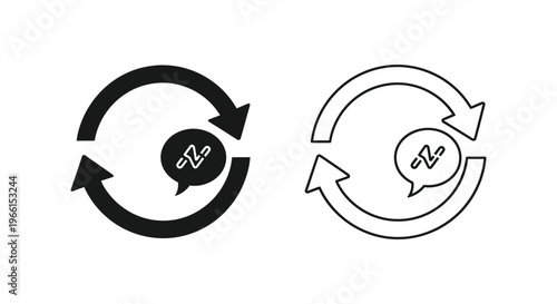 a black and white icon of two chat bubbles exchanging messages in a circular motion Vector
