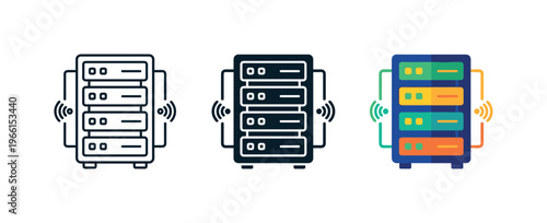 Server rack icons showing connectivity and data processing in different styles
