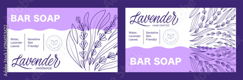 Lavender Line Art Label Templates, Hand-Drawn Botanical Packaging Design