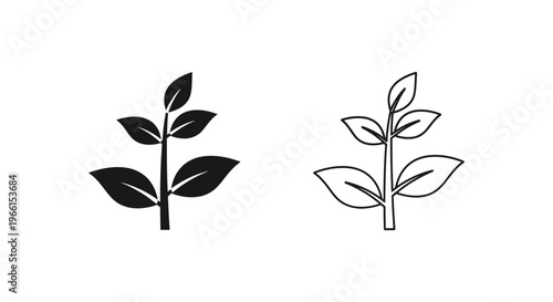 a pair of black and white plant icons with leaves Vector