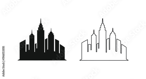 a black and white city skyline with tall buildings Vector