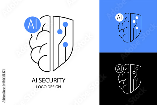 Security Logo Concept with Shield and Brain, Artificial Intelligence Protection Symbol