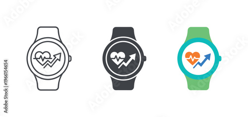 Smartwatch icons showing heart rate and upward trend graph