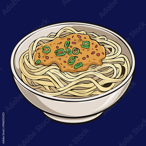 Traditional asian noodle bowl with savory toppings for a delicious and healthy meal for dinner - Vector Illustration