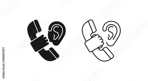 a pair of human ear silhouette icons with a hand covering Vector