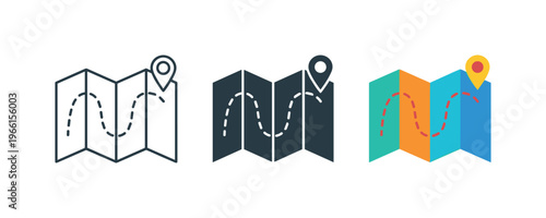 Map with route and pin icon representing navigation and discovery