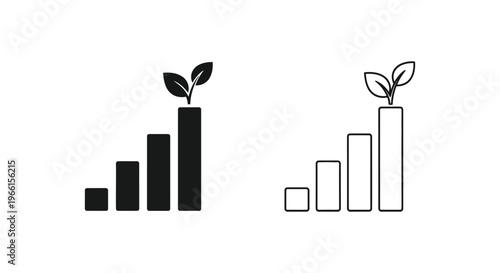 a black and white icon of growing graphs with a plant sprouting Vector