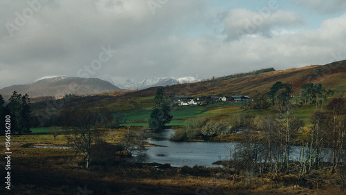 autumn landscape with lake and mountains