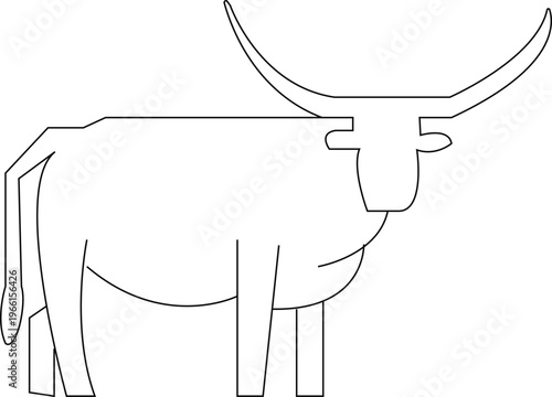 Minimalist longhorn bull line art vector, geometric cattle silhouette icon, simple outline of a texas steer with large horns for ranch branding