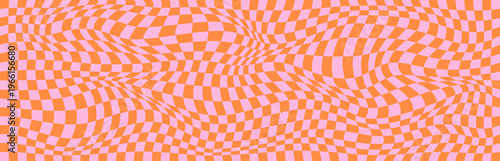 Psychedelic checkerboard background  in pink and orange. Groovy seamless abstract pattern.