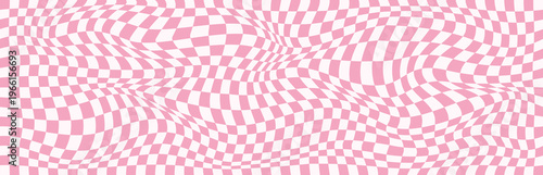 Groovy seamless background with a retro checkerboard design in pink. Abstract pattern.