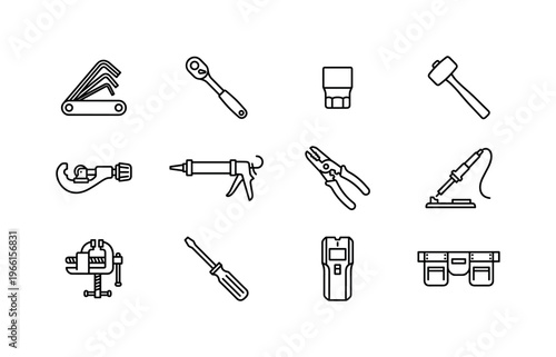 Collection of various hand tools and hardware icons arranged in a grid
