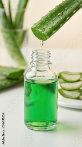 Wallpaper Mural Aloe vera gel bottle with fresh leaf dripping clear green serum for skincare Torontodigital.ca