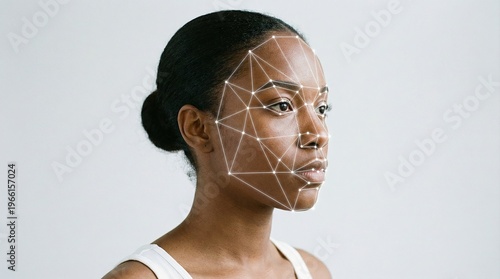 Wallpaper Mural Woman with facial recognition overlay illustrating biometric mapping on face Torontodigital.ca