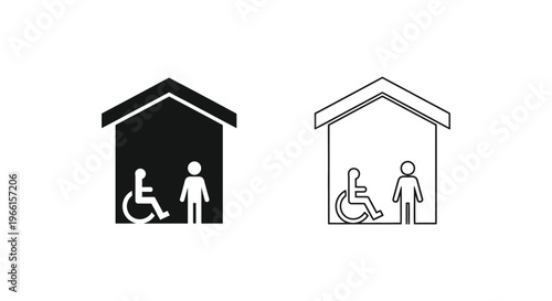 a person in a wheelchair and a standing person under a roof Vector