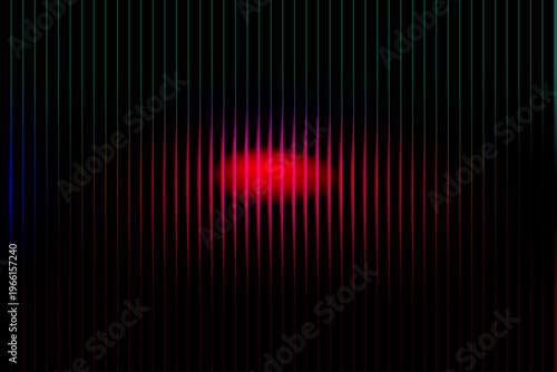 Vibrant red light beam on black background with colorful vertical lines abstract design