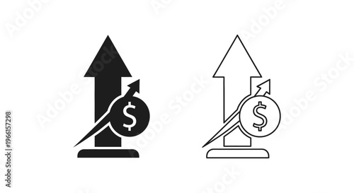 black and white icons of growing money Vector