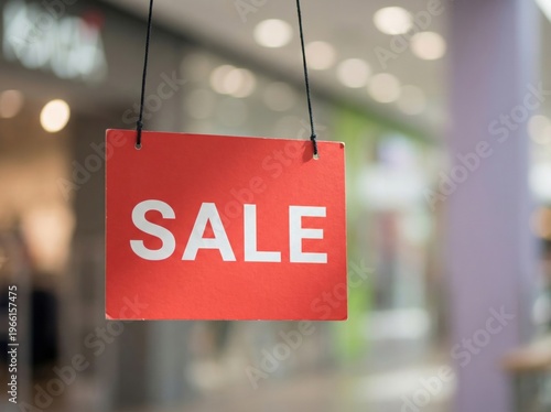 Wallpaper Mural Sale sign hanging in retail store with blurred shopping mall background Torontodigital.ca