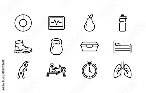 Set of icons representing different aspects of health and wellness