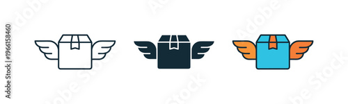 Fast delivery parcel icon with wings, representing speed and logistics